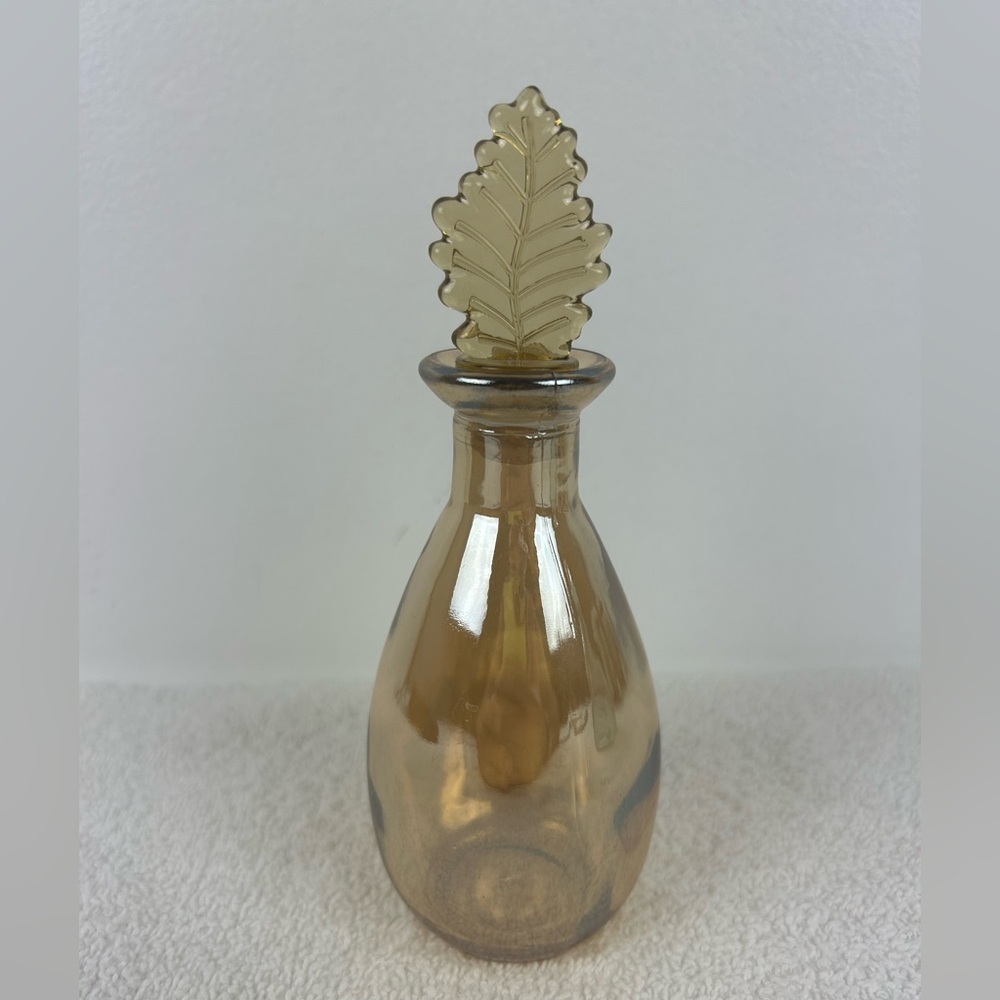 Amber Glass Decorative Bottle with Plastic Leaf Stopper - Home Accents